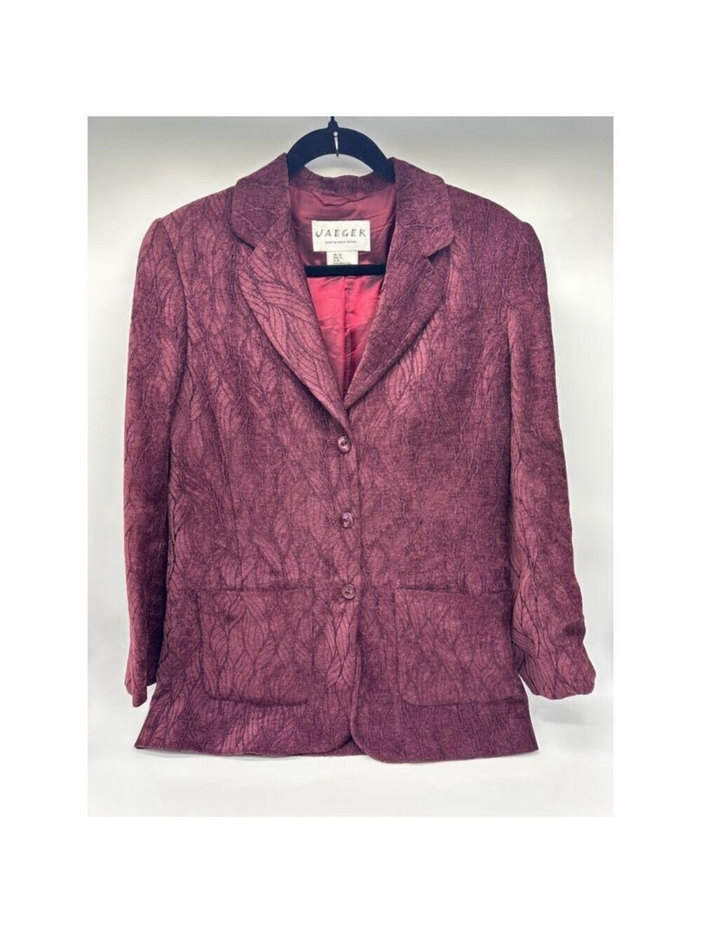 Jaeger Burgundy Textured Blazer UK 10 Viscose Blend Made in Great Britain - Picture 2 of 5